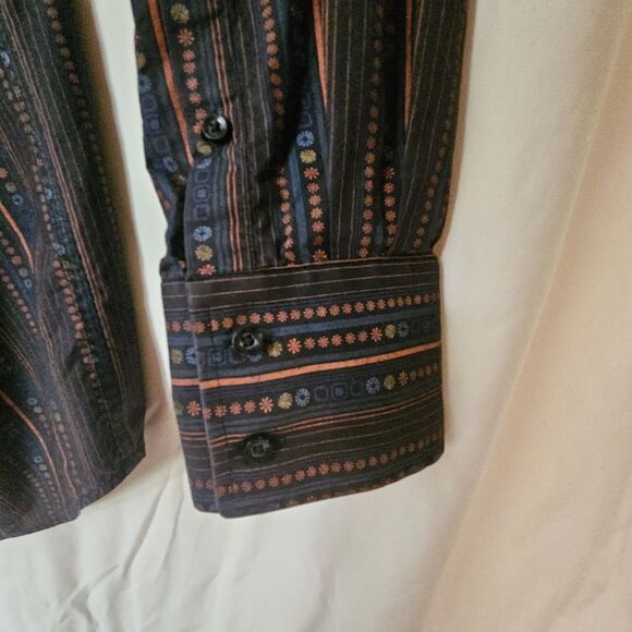 KENNETH COLE  Dress Shirt Men's XL Long sleeve 90's black patterned button down - Picture 10 of 11